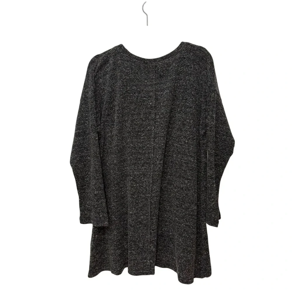 FLAX Womens Marled Knit V-Neck Tunic Sweater Charcoal Gray S Made‎ in USA
